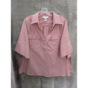 Vintage Gingham Top Womens 1X Red Button Pullover Casual Cottagecore Americana‎